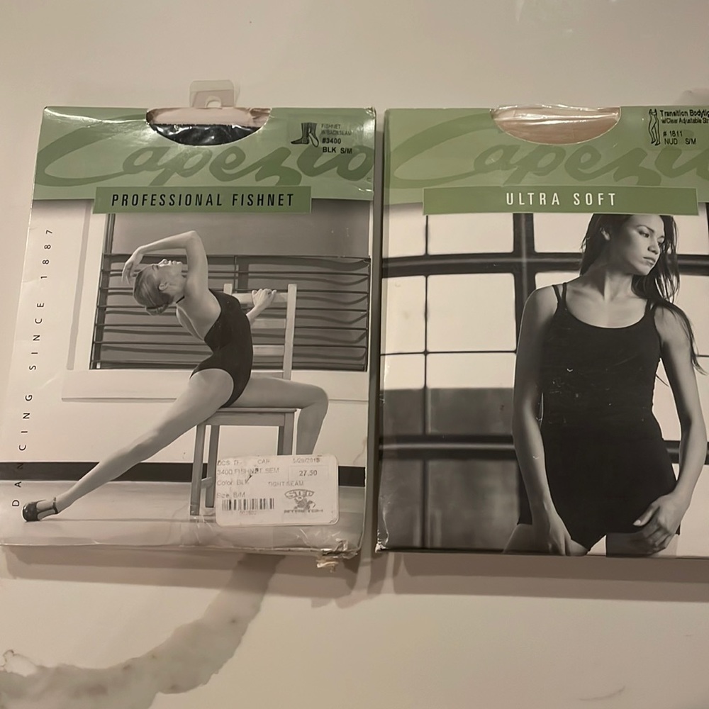 Capezio black fishnet tights also nude tights  Capezio size small- medium, new